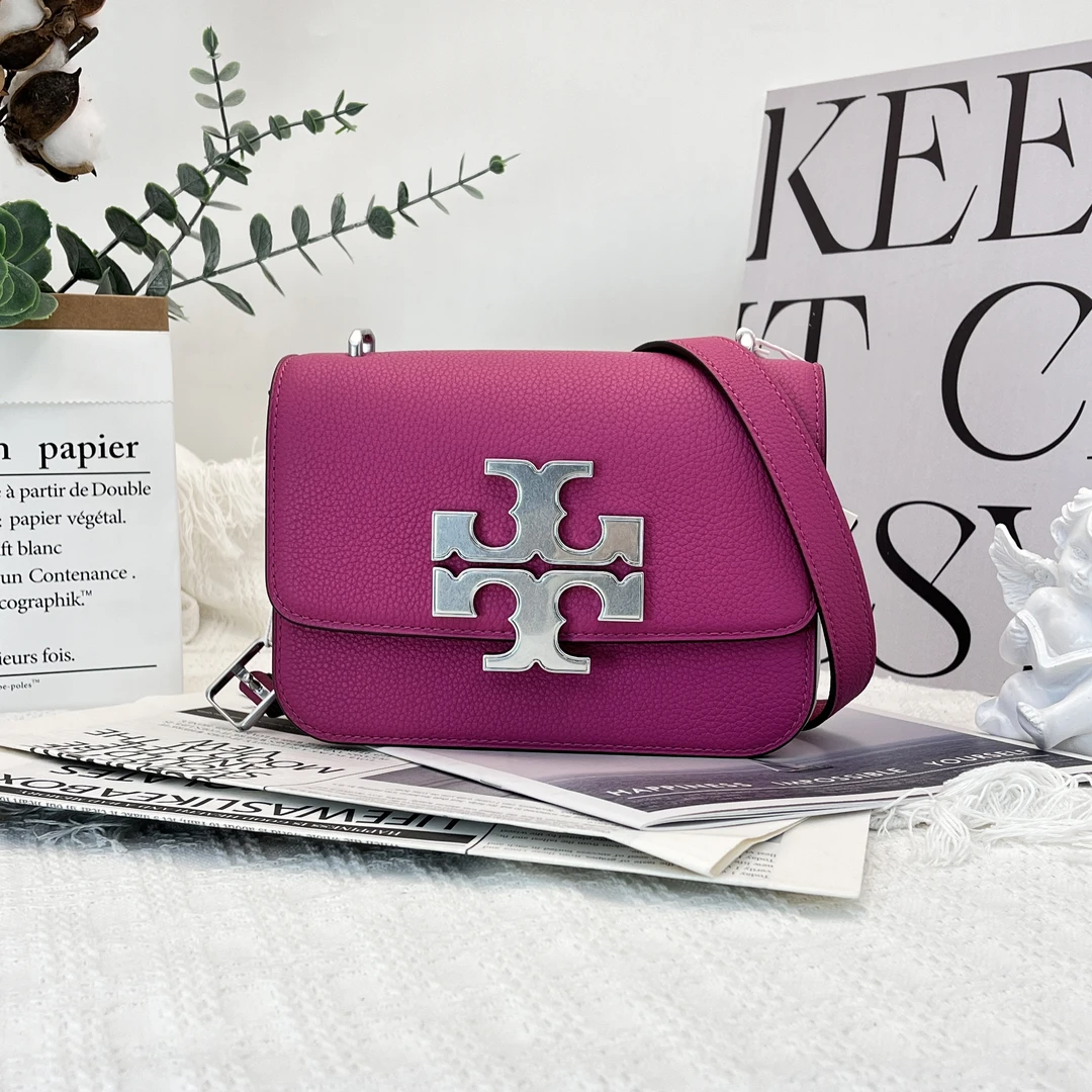 99新 TORY BURCH/汤丽柏琦  经典小金砖单肩斜挎包/033玫粉色翻盖