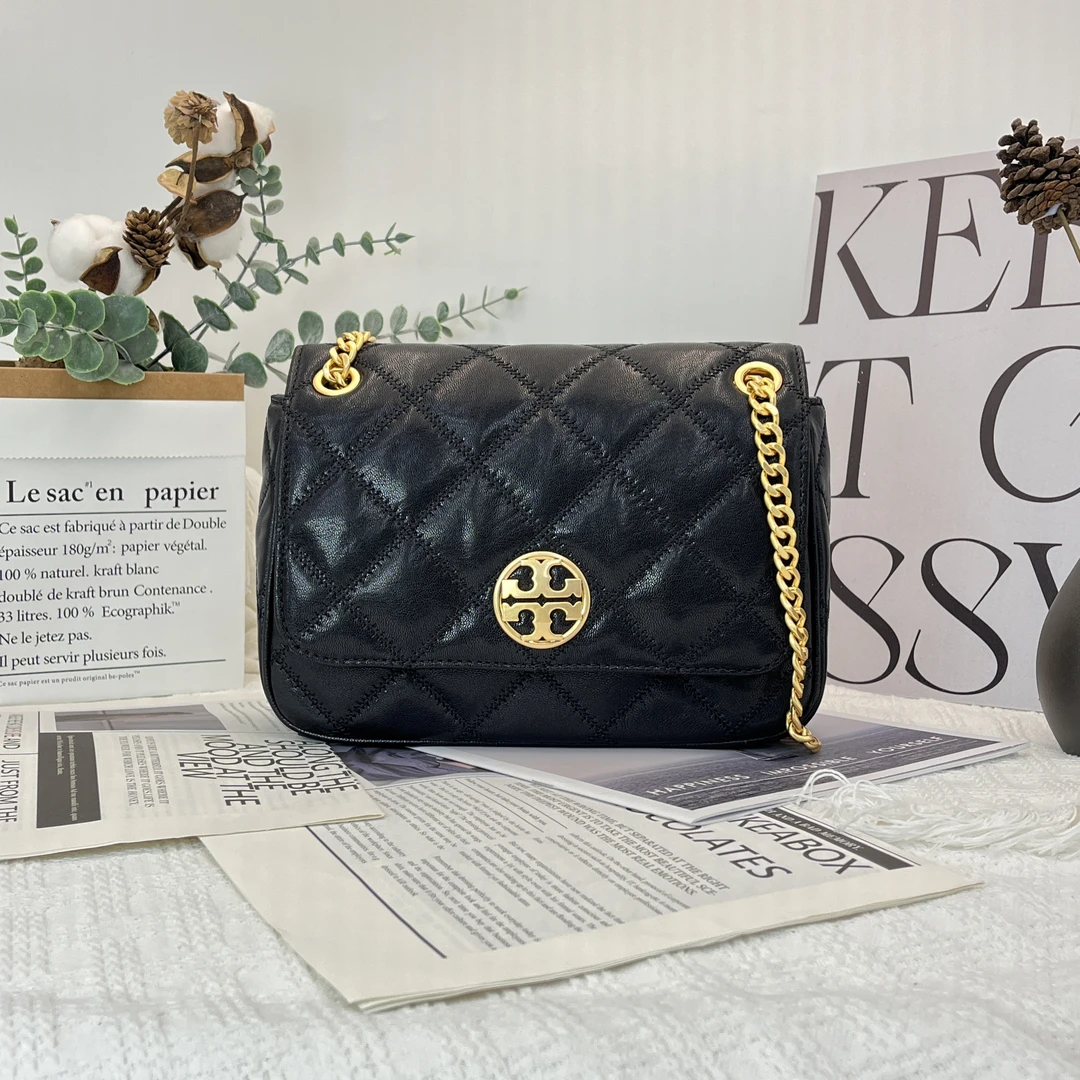 95新 TORY BURCH/汤丽柏琦 Willa 中号 黑色方胖子单肩斜挎包 051