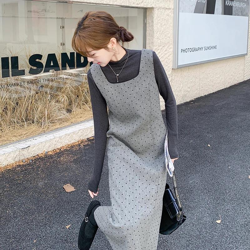 灰色波点毛呢背心裙小香风套装女入秋减龄气质名媛穿搭两件套爆款