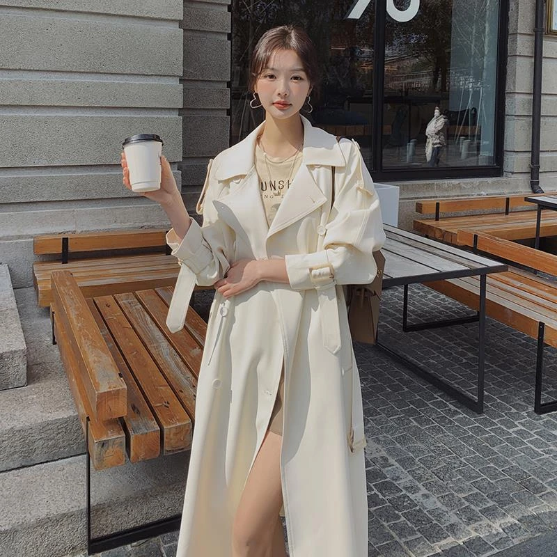 白色风衣外套女春秋2024新款韩系chic高级感系带小个子中长款大衣