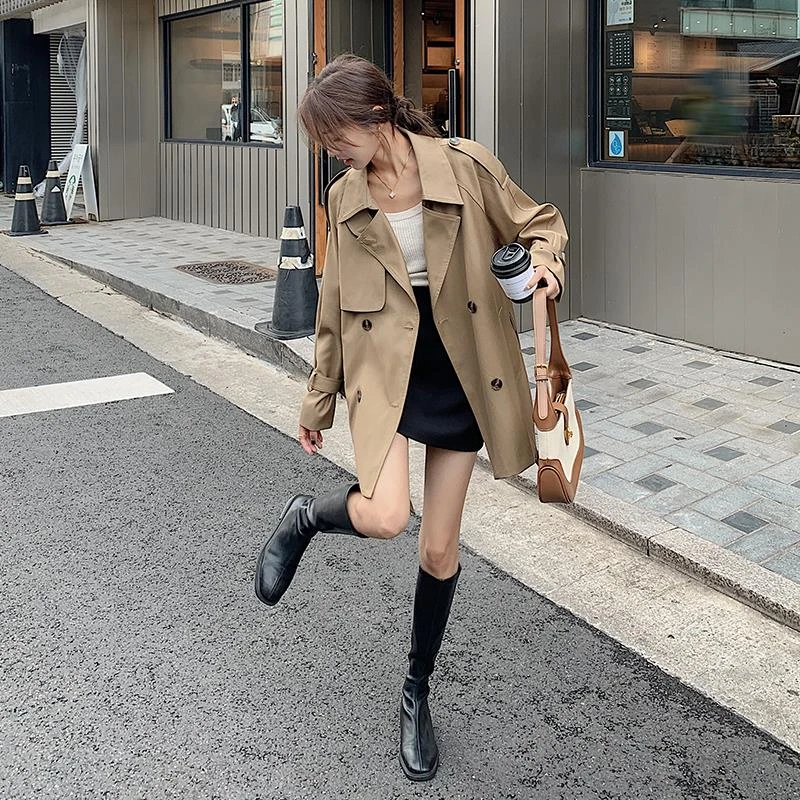 卡其色小个子短款风衣外套女秋季2023新款法式宽松休闲英伦风大衣