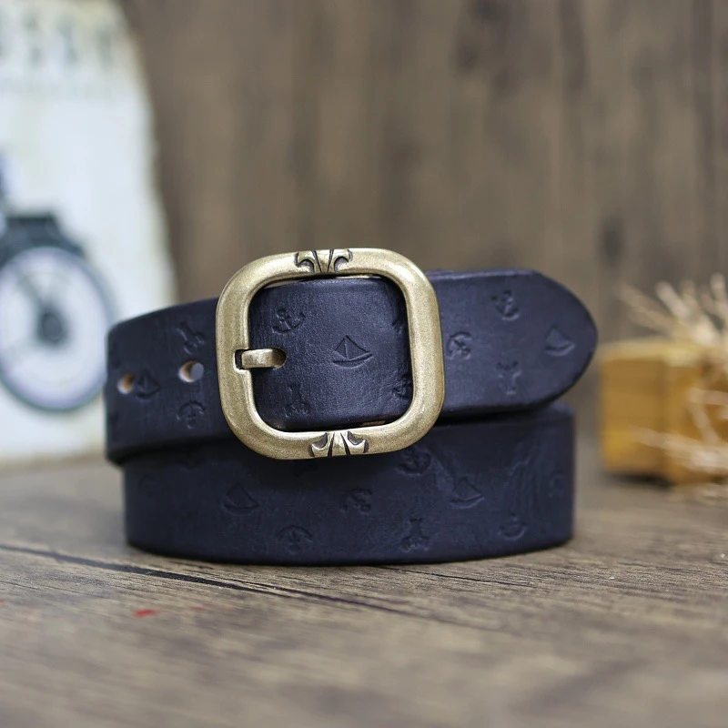 复古手工韩版铜色针扣腰带女士牛皮带女简约百搭港风牛仔软文艺潮