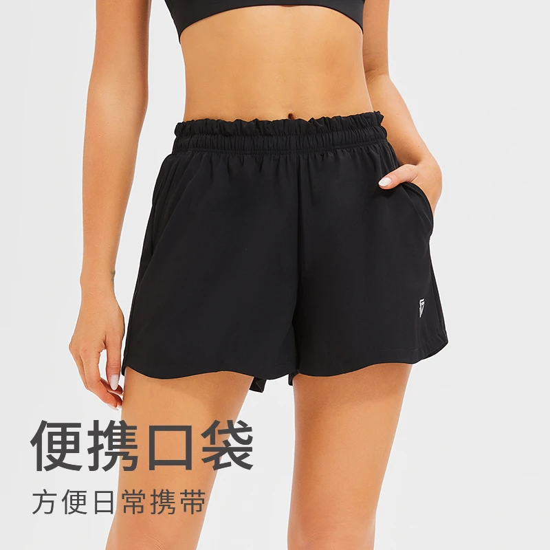 夏季舒适女款跑步宽松透气腰围褶皱花瓣边显瘦短裤