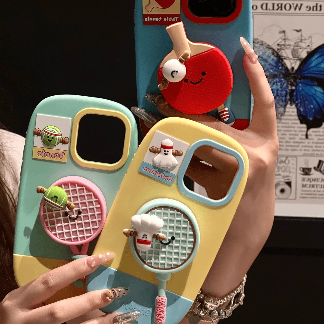 【果盟】卡通可爱乒乓球立体硅胶壳适用苹果15promax手机壳iPhone14