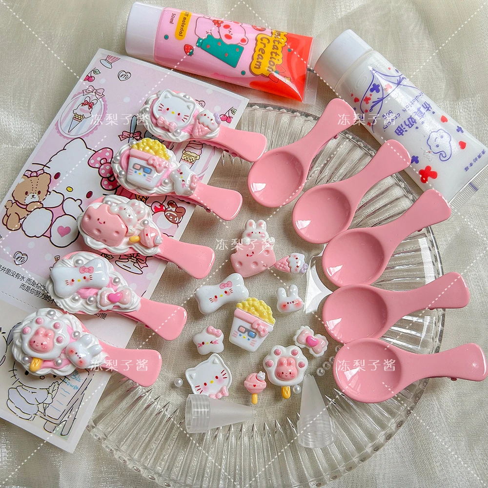 【MY】diy奶油胶凯蒂猫发夹可爱少女心发夹 萌萌可爱公主小发饰