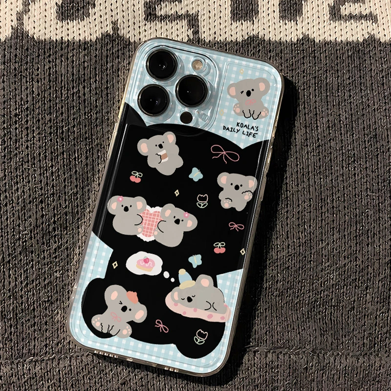 【果盟】蓝格纹考拉适用苹果华为安卓iphone14pro15手机壳13p透明