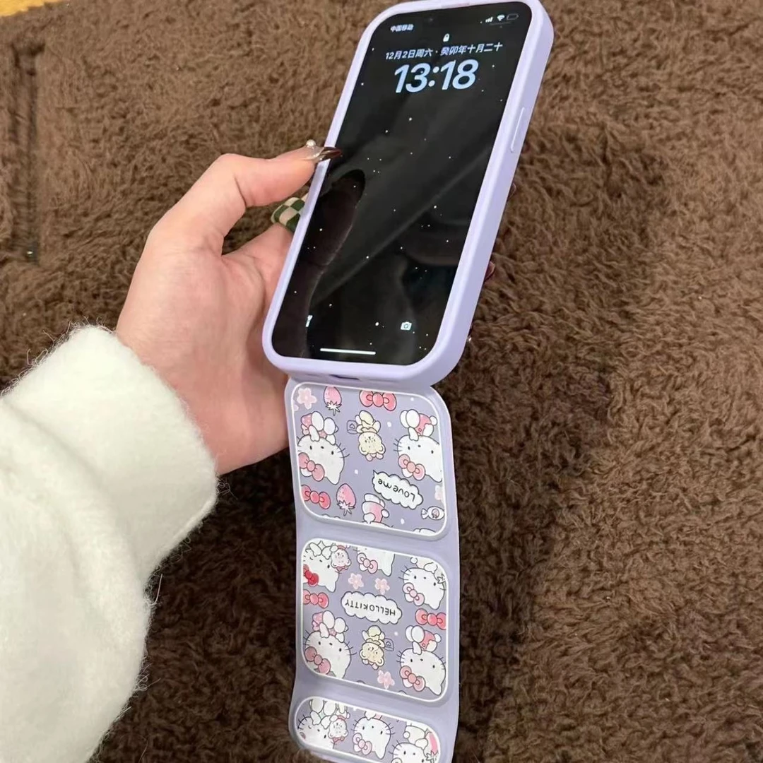 【果盟】简约小众黑底满屏kt猫磁吸支架苹果15promax手机壳iPhone14