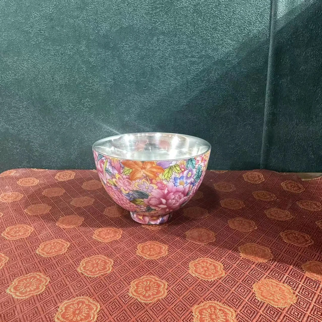 万花珐琅彩鎏银主人杯 2084