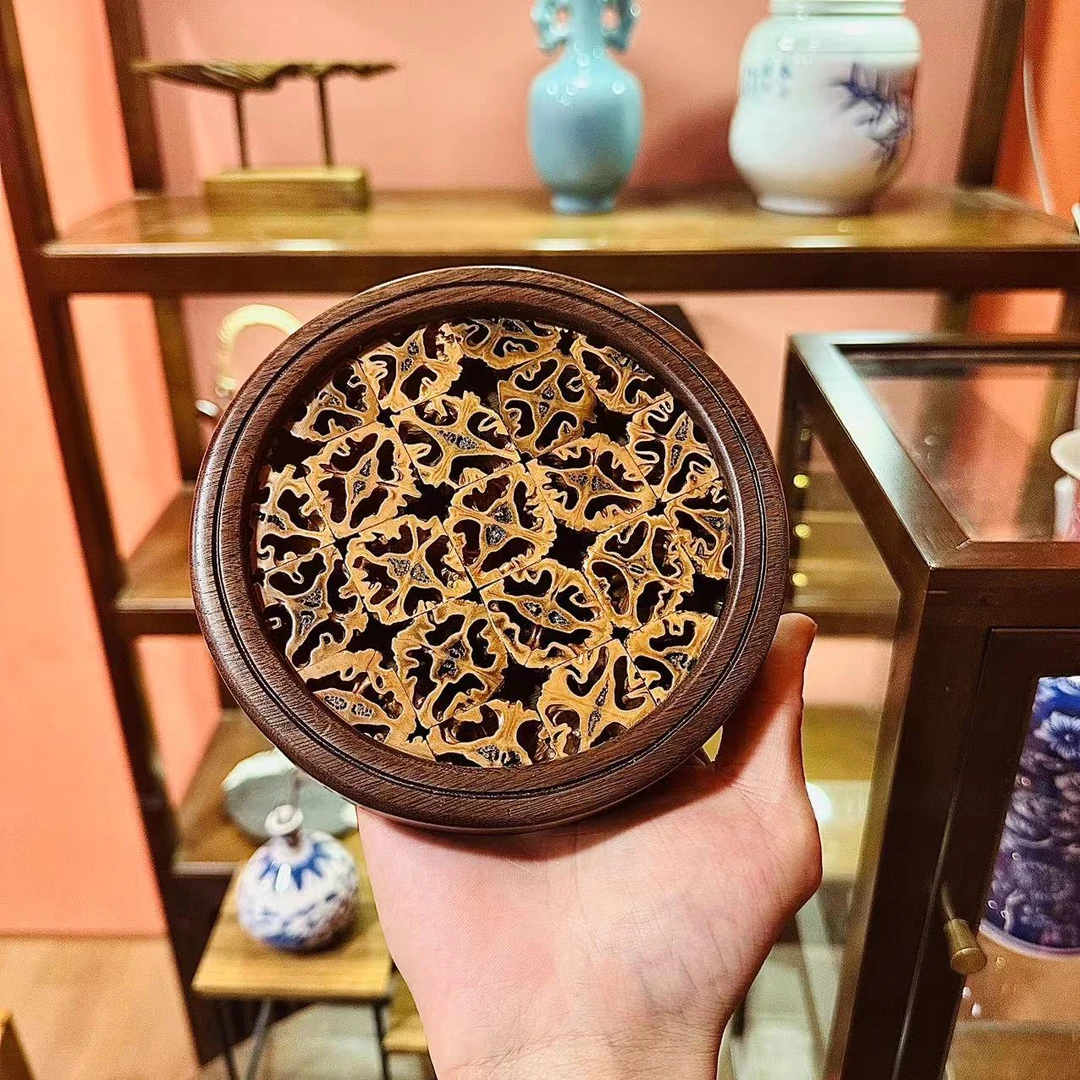 胡桃木圆型核桃壶承 3961