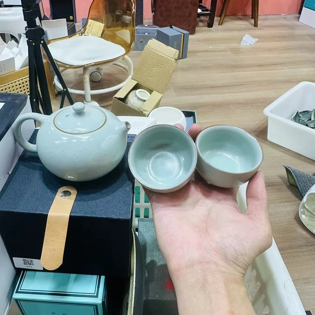【闪购商品】天青汝窑西施壶带两杯3001