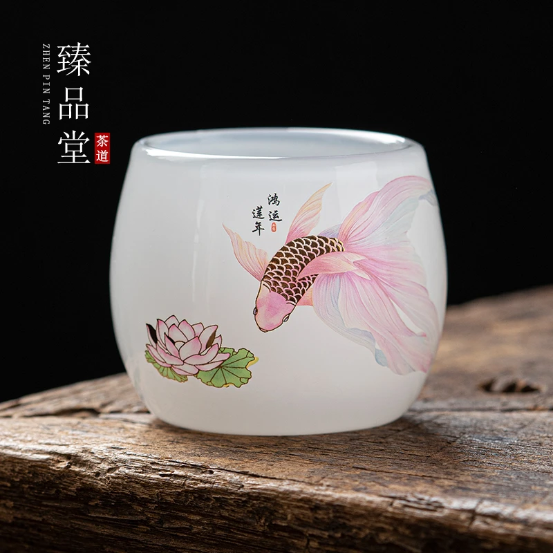 慢城臻品堂琉璃主人杯单杯品茗杯大号茶盏鸿运莲年压手杯茶具4707