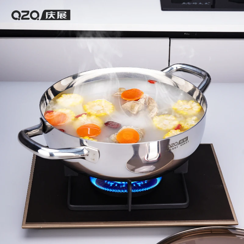 【28CM】18-10清汤火锅家用大容量三层钢一体成型家用隔热防溢汤锅