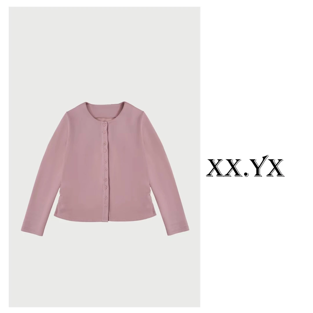 XX.YX（绵绵慕斯）春款简约显瘦百搭圆领薄料开衫外套5858