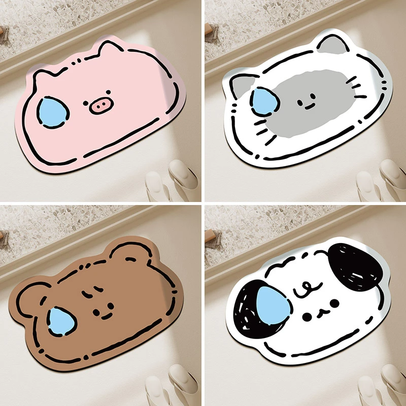 卫生间入户门门口防滑脚垫卡通动物汗颜风浴室吸水地垫硅藻泥地毯