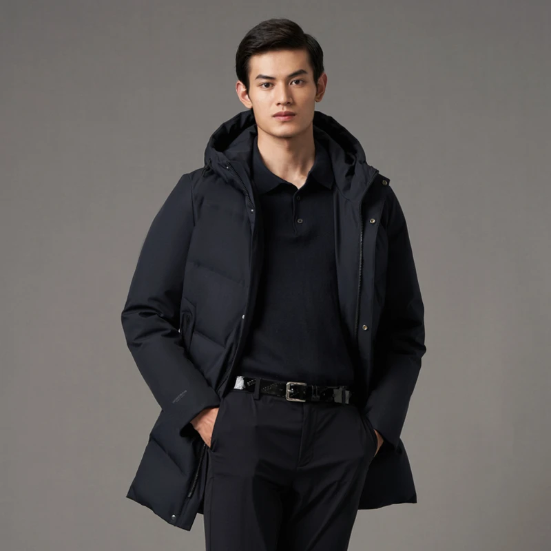 波司登轻奢鹅绒秋冬经典商务系列舒适防风保暖夹克连帽羽绒服外套