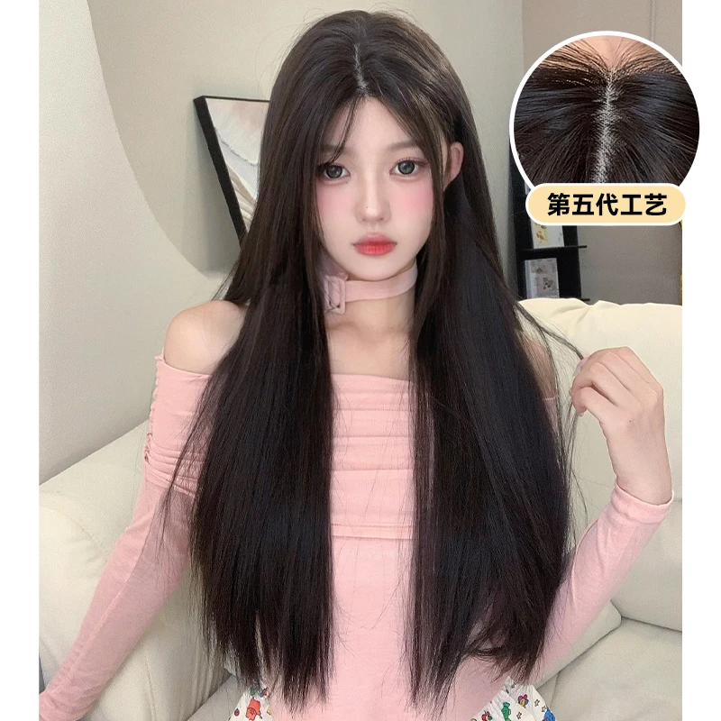 束朵儿蕾丝假发女中分刘海长直发lolita减龄修脸网红jk日常全头套
