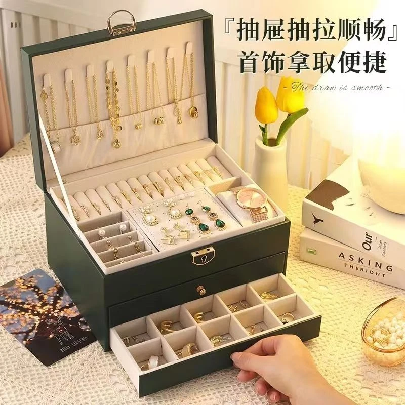高档轻奢多层大容量首饰盒2023新款手表戒指项链耳钉收纳盒2025