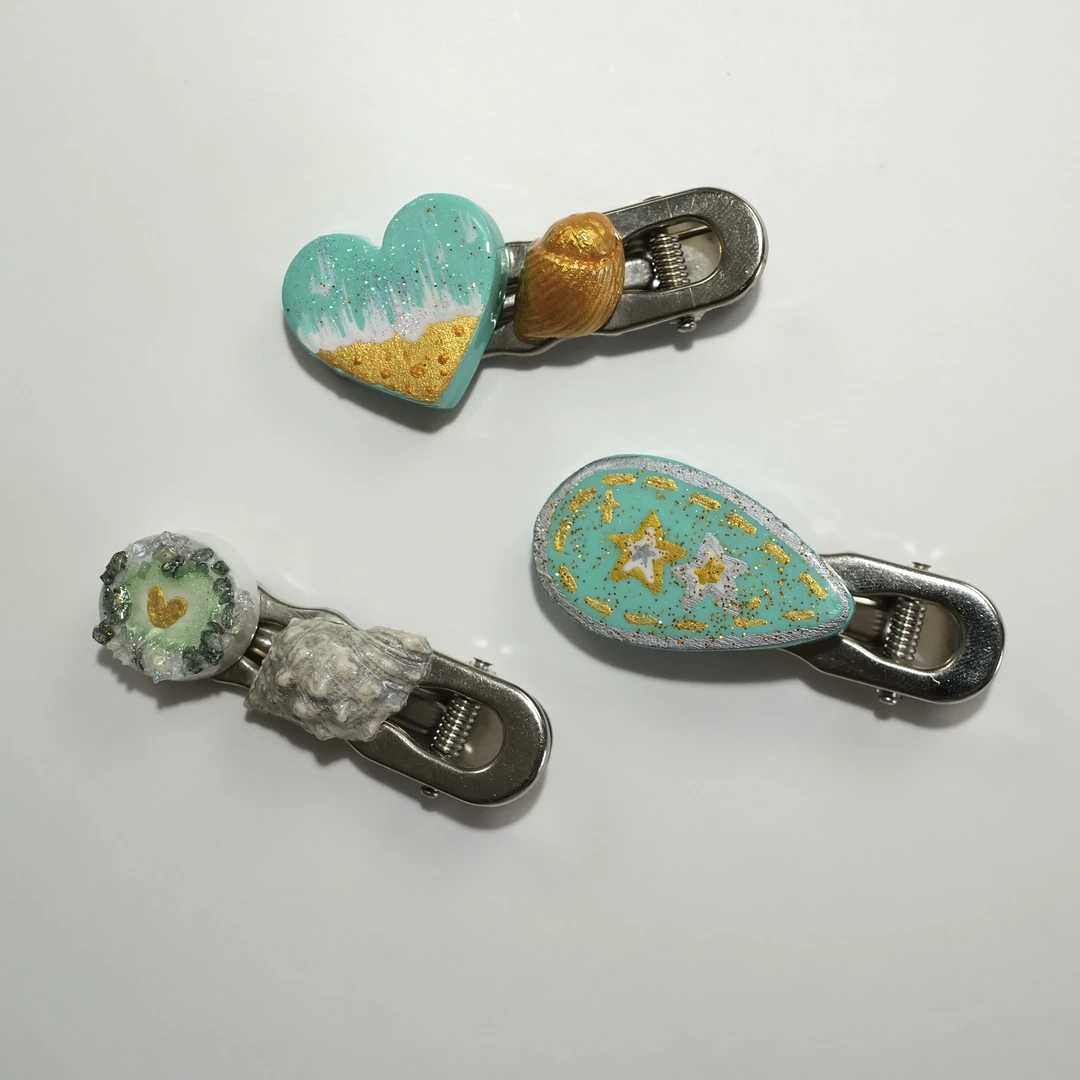 王甜心发夹手工上色粘土小爱心造型