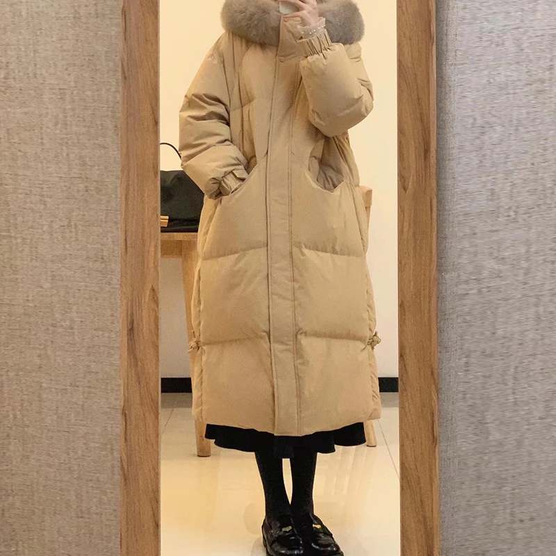 棉服女中长款2024年冬季新款韩系宽松大毛领棉衣加厚保暖外套棉袄