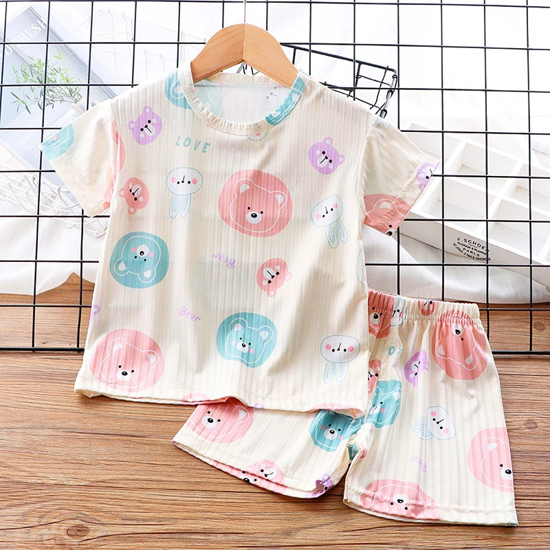 儿童夏季家居服短袖套装男女童半袖宝宝睡衣两件套薄款冰丝空调服