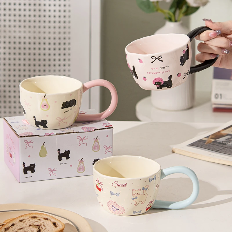 卡通长柄可爱猫陶瓷马克杯家用办公创意咖啡喝水杯子伴手礼送闺蜜