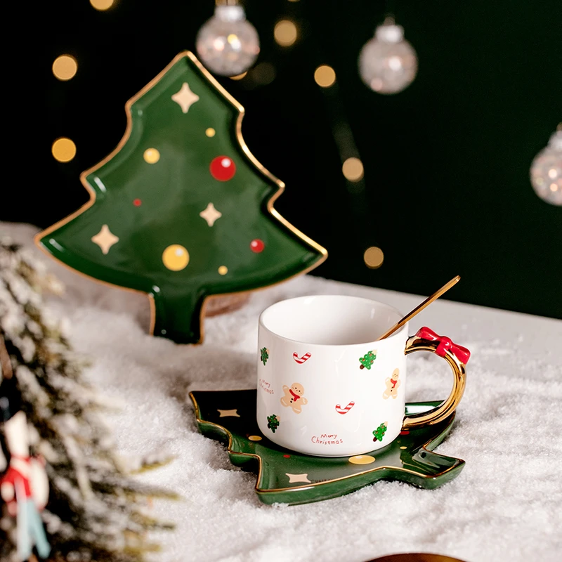 圣诞节礼物创意陶瓷咖啡杯碟套装马克杯设计小众水杯家用杯子带勺