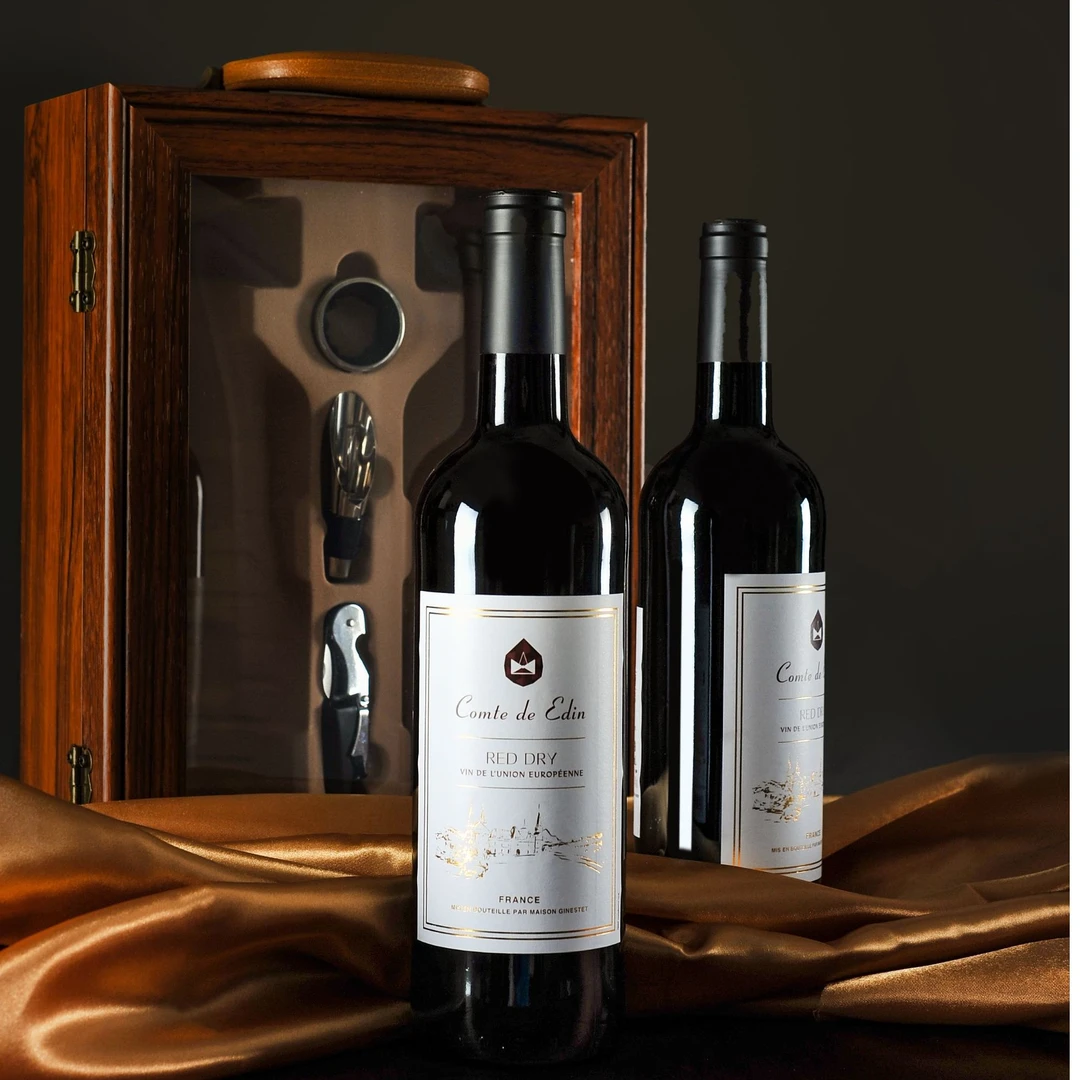 【原瓶原装进口】法国进口艾丁伯爵干红葡萄酒14°礼盒装750ml*2