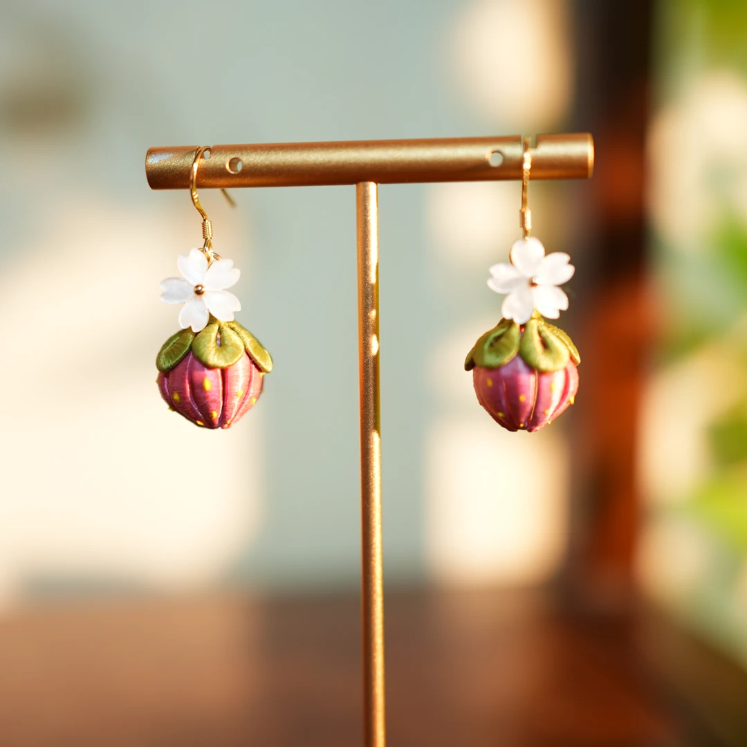 非遗手工缠花工艺制作草莓耳饰日常国风仙女百搭款