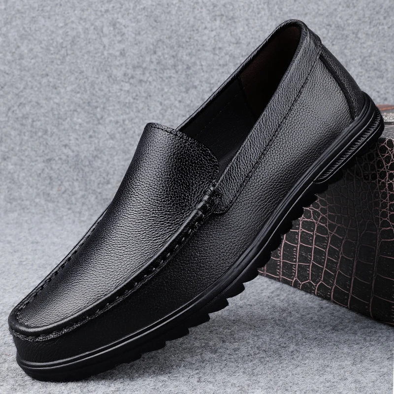 高档商务男鞋爆款2025春季新款休闲男皮鞋厚底套脚百搭中年爸爸鞋