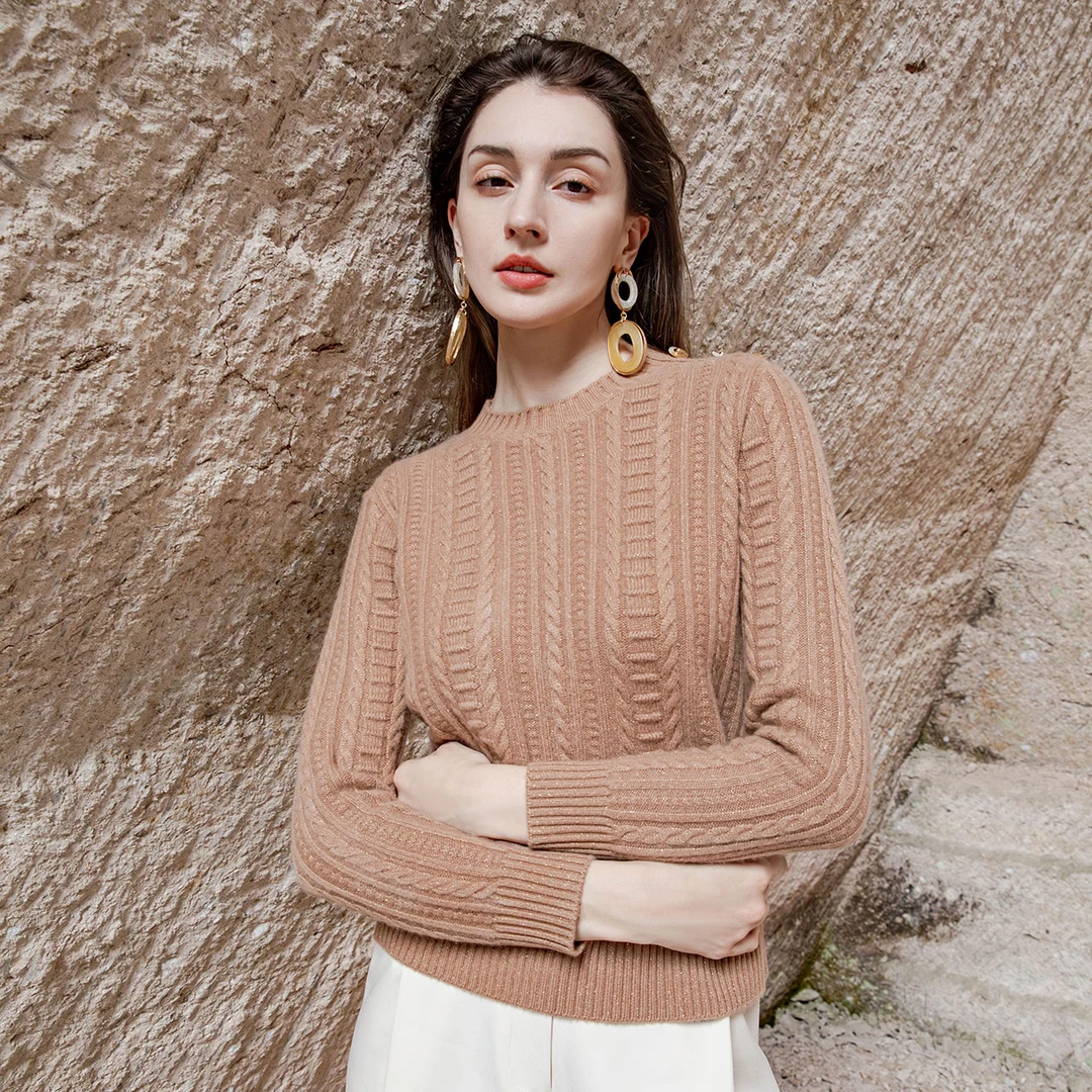 兔皇山羊绒圆领女士时尚针织衫百搭长袖套头纯羊绒衫衫ZBTH237998