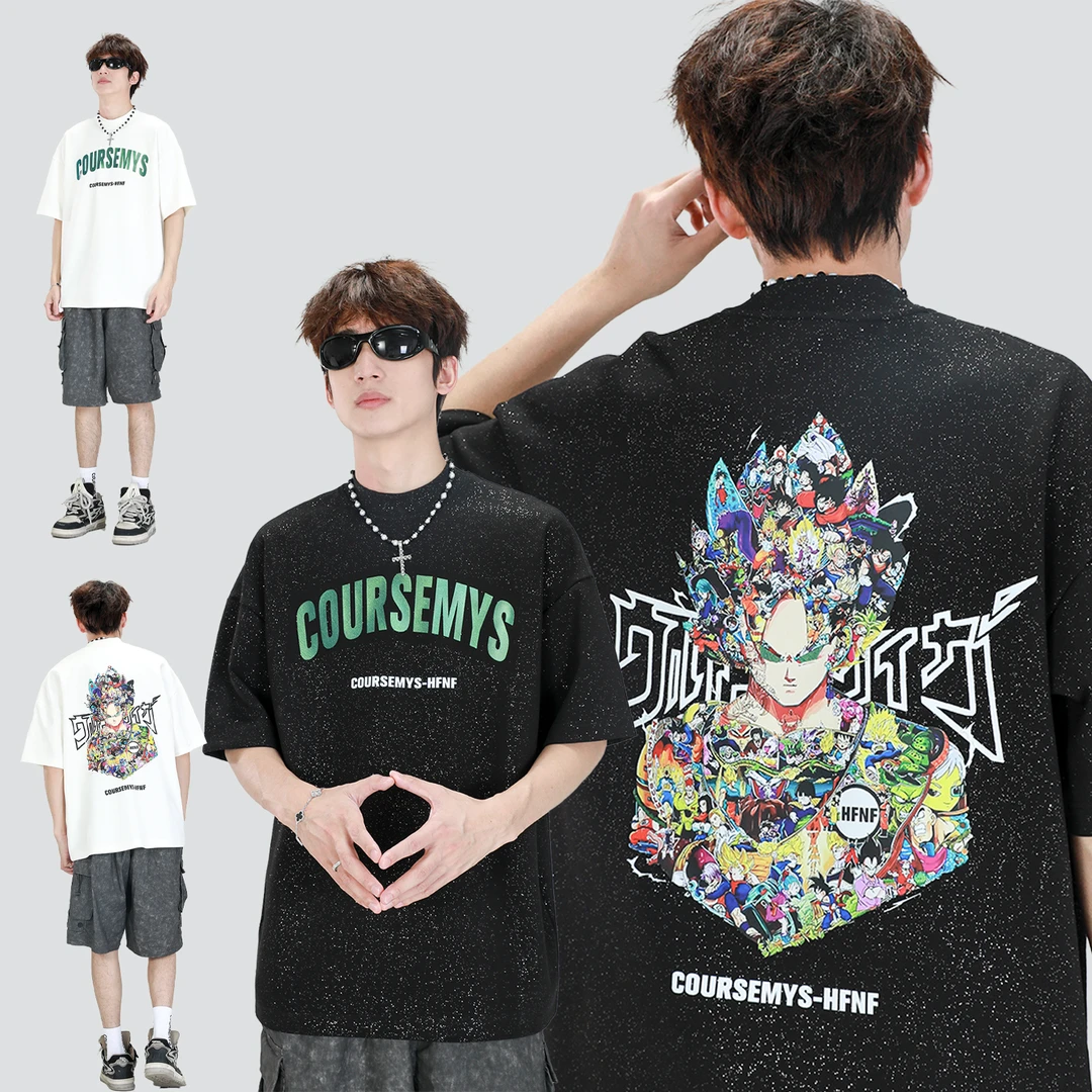 聪明陈320克冰川棉潮牌满天星卡通夏季T恤街头宽松半袖