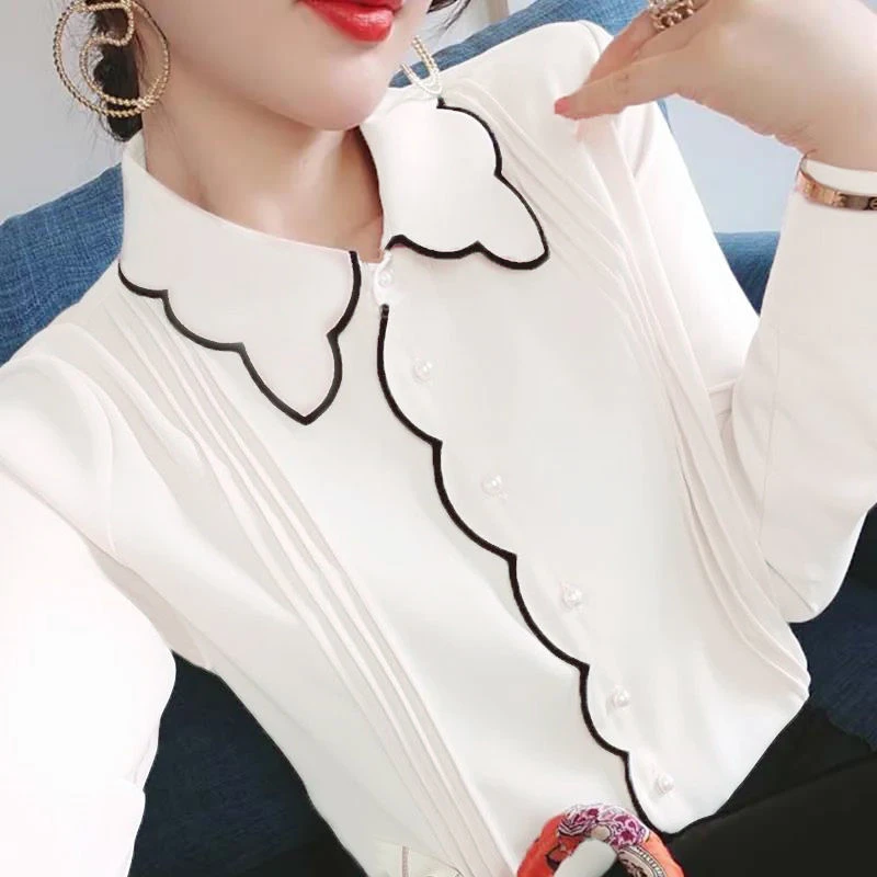 2024秋季新款时尚气质宽松大码显瘦洋气打底衫上衣淑女雪纺衬衫薄