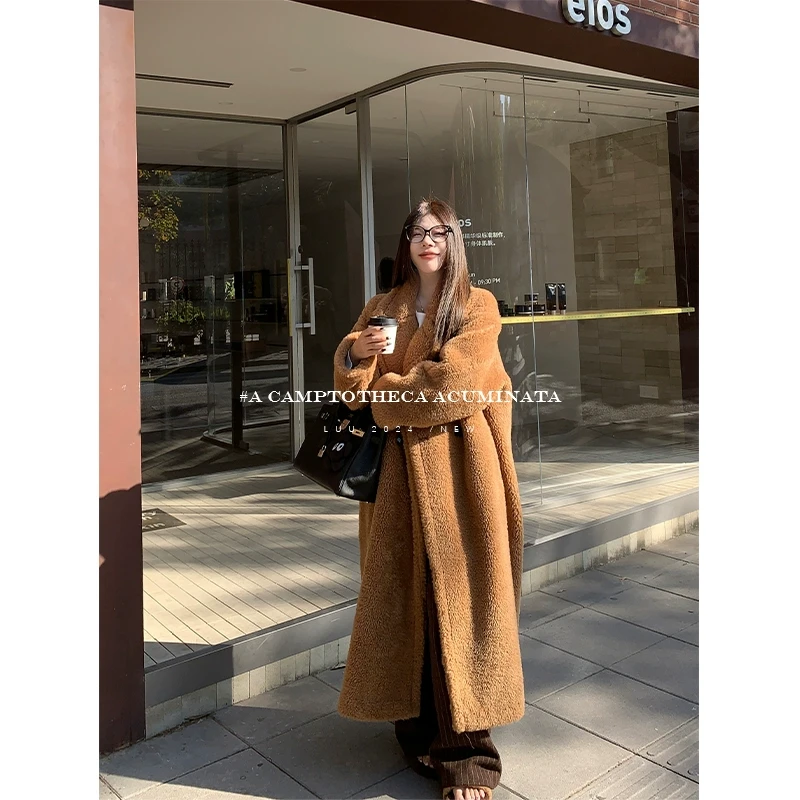 LUU桃喜儿/棕色羔毛泰迪大衣外套女秋冬高级感宽松中长款设计感