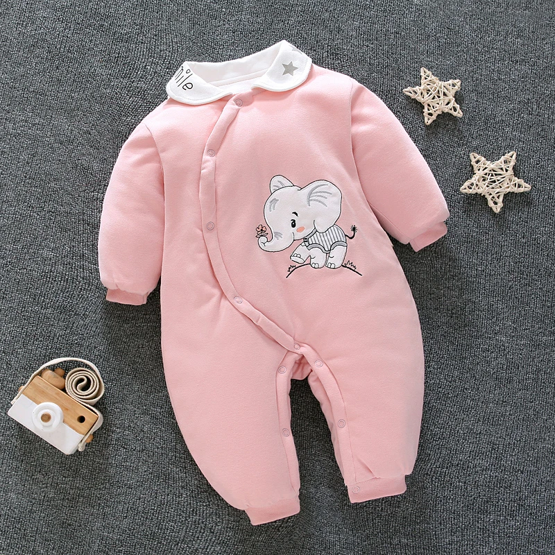 薄棉宝宝哈衣秋冬款婴儿连体棉衣男女儿童保暖爬服新生儿柔软抱衣