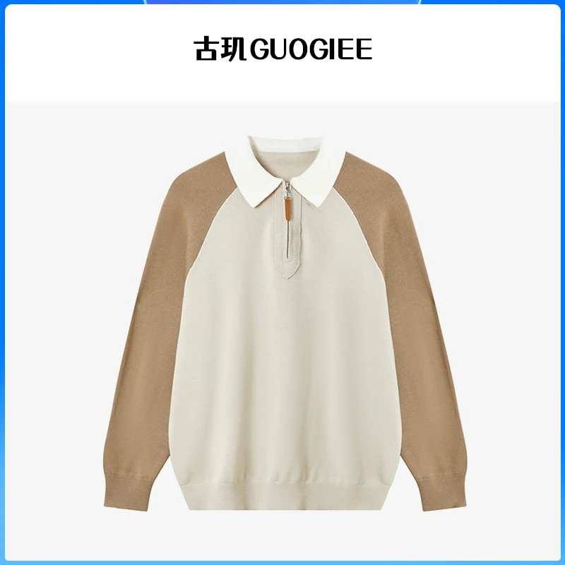 GUOGIEE/古玑POLO领保暖长袖毛衣男士早秋微宽松百搭上衣秋季简约