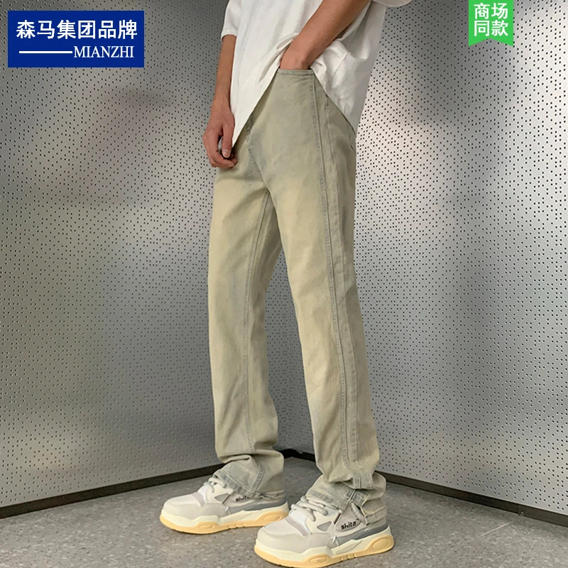 棉致美式高街ins潮流重工水洗做旧牛仔裤男女直筒宽松百搭复古裤