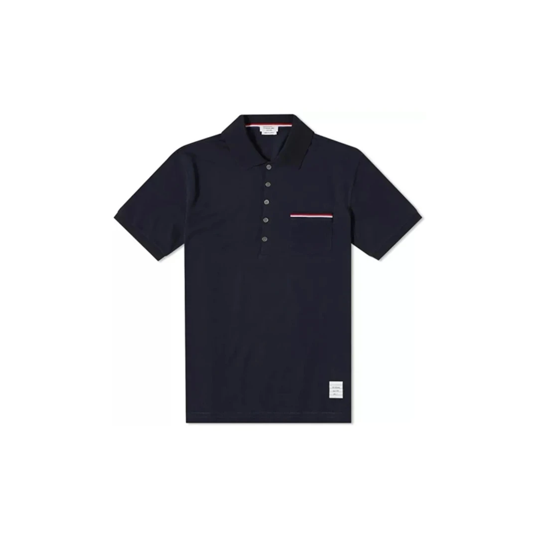 全新未使用 THOMBROWNE 海军蓝口袋彩条短袖polo衫