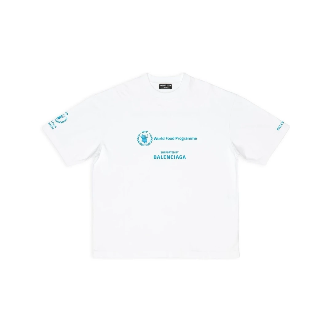 全新未使用 Balenciaga/巴黎世家 白色WFP粮食慈善印花短袖T恤