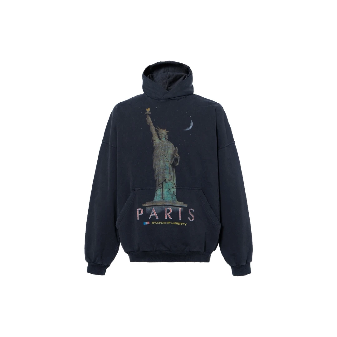 全新未使用 Balenciaga/巴黎世家 水洗做旧自由女神帽衫连帽卫衣
