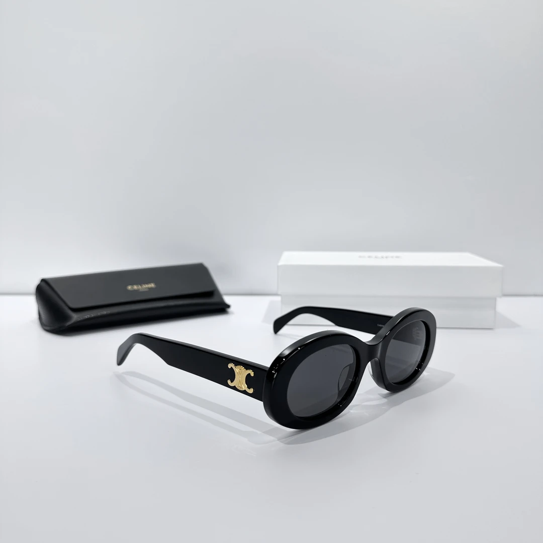 全新未使用 Celine/思琳 Triomphe镜腿logo标识椭圆形太阳镜墨镜