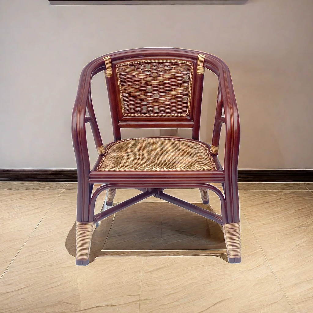 藤椅茶几三件套组合真藤椅子阳台休闲椅户外庭院家用老人靠背腾椅