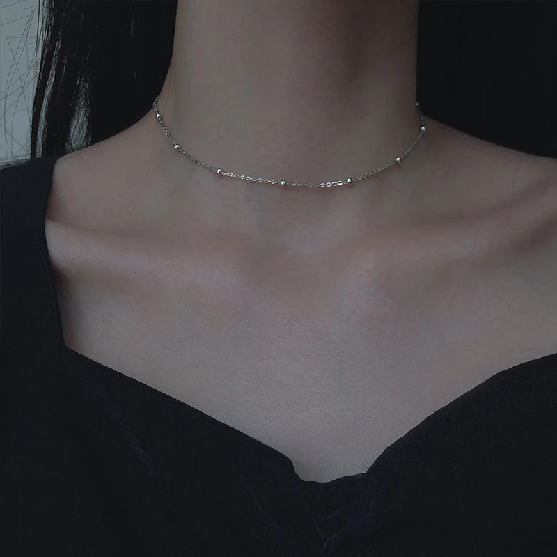 choker少女心细小珠锁骨链 韩国热线辛苦纤细间隔简约短款项链女
