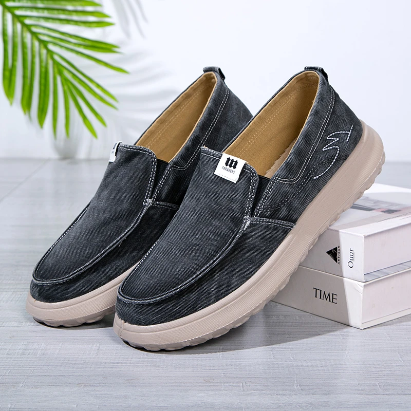 男鞋厚底新款老北京布鞋48大码休闲圆头商场同款一脚蹬牛仔布单鞋