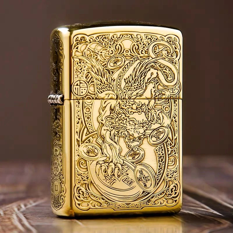 ZIPPO/之宝打火机/168-黄铜雕刻-貔貅-盔甲个性礼物收藏DYJ1