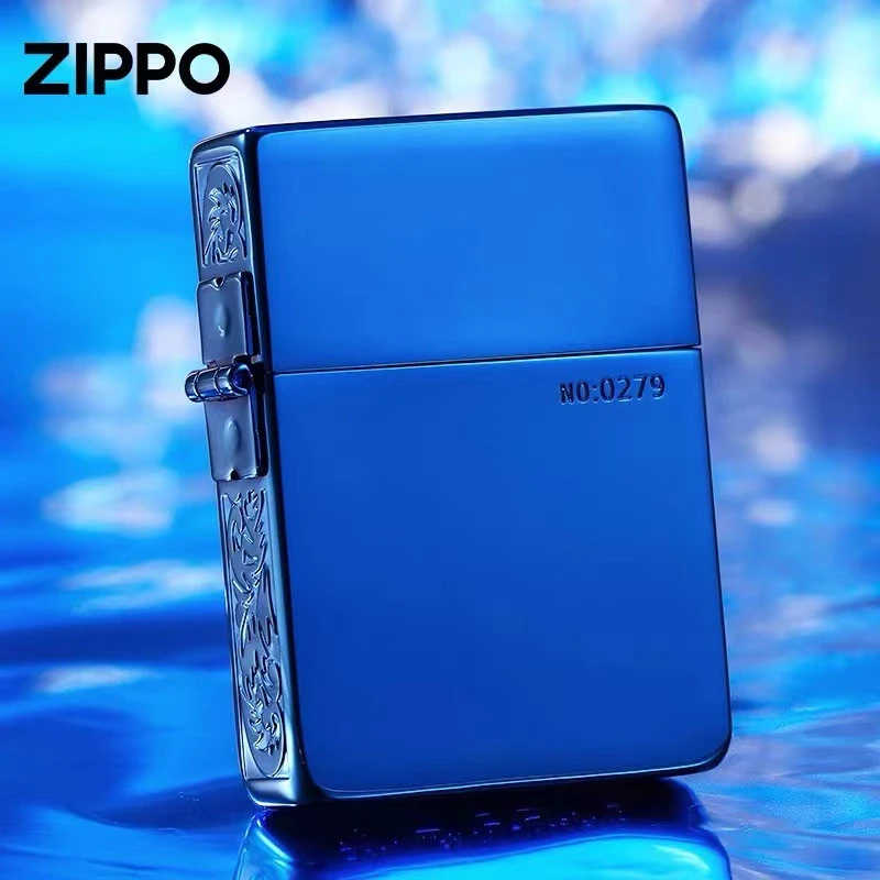 ZIPPO正品打火机1935镀蓝钛侧雕唐草花经典个性简约收藏DY9920QT