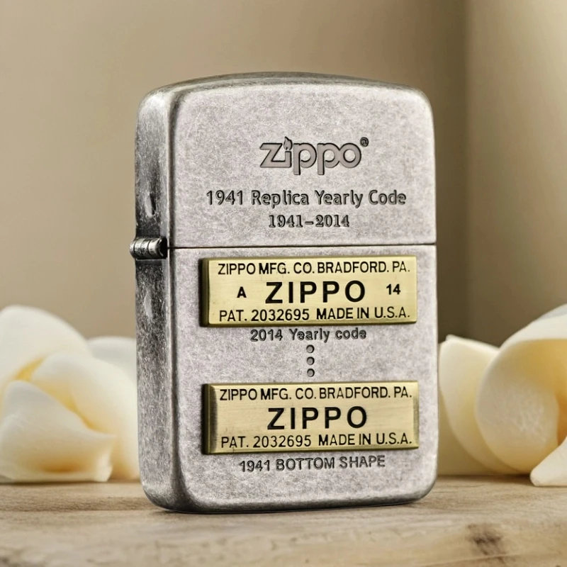 ZIPPO打火机1941复刻-底刻古银徽章黑冰徽章TCJ1