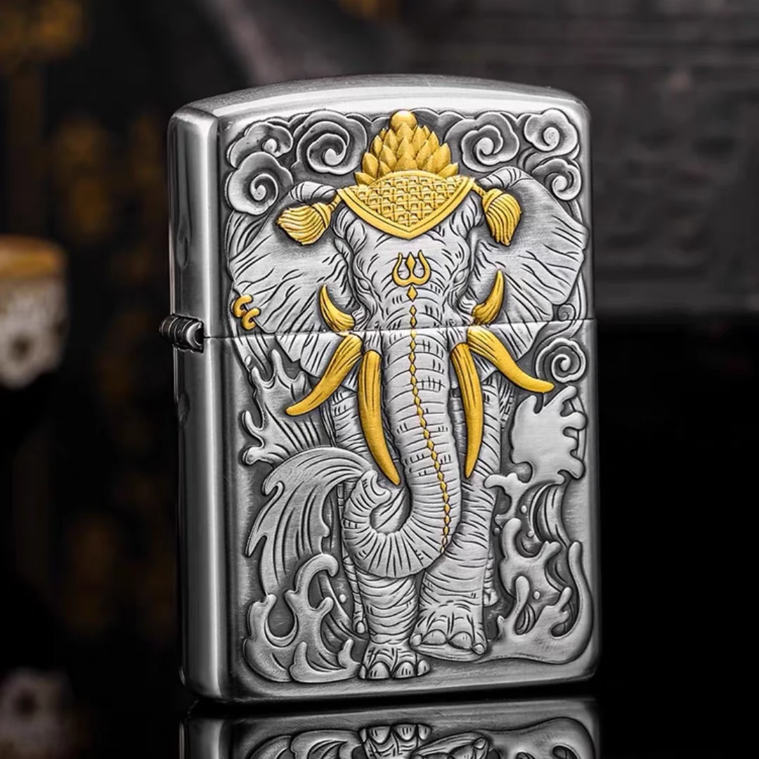 ZIPPO正版打火机/【六牙神象/天禄貔貅】盔甲镀银鎏金DY9912DK
