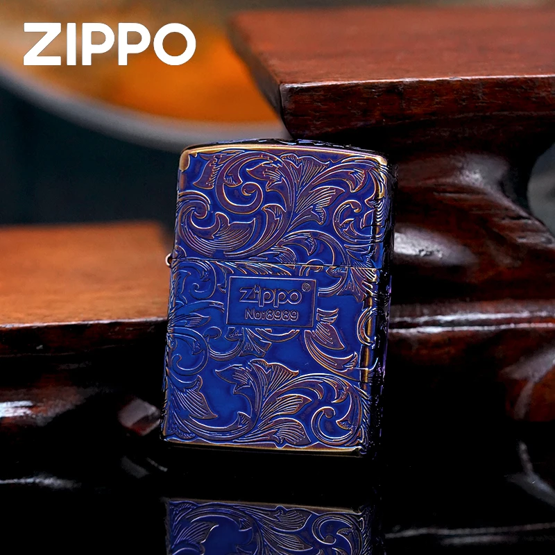ZIPPO/之宝打火机/168-熏金烤蓝-大叶唐草立体浮雕-经典DYJ1