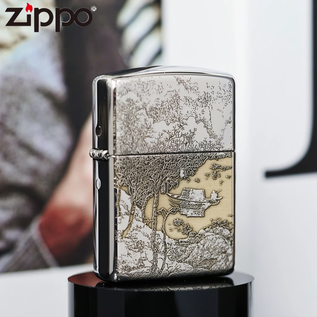ZIPPO/之宝打火机-秋江独钓图-金冰双色雕刻盔甲礼物收藏DYJ1