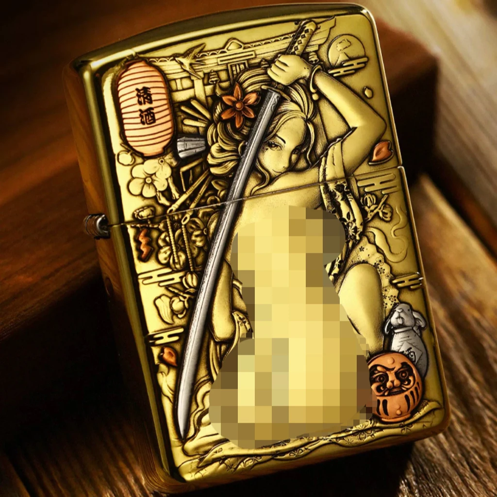 ZIPPO打火机/DIY-168-黄铜雕刻-艺伎2代-破法者-紫铜镶嵌-个性